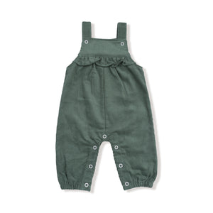 Cord Dark Ivy-Yoke Ruffle Overall