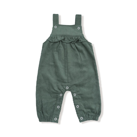Cord Dark Ivy-Yoke Ruffle Overall