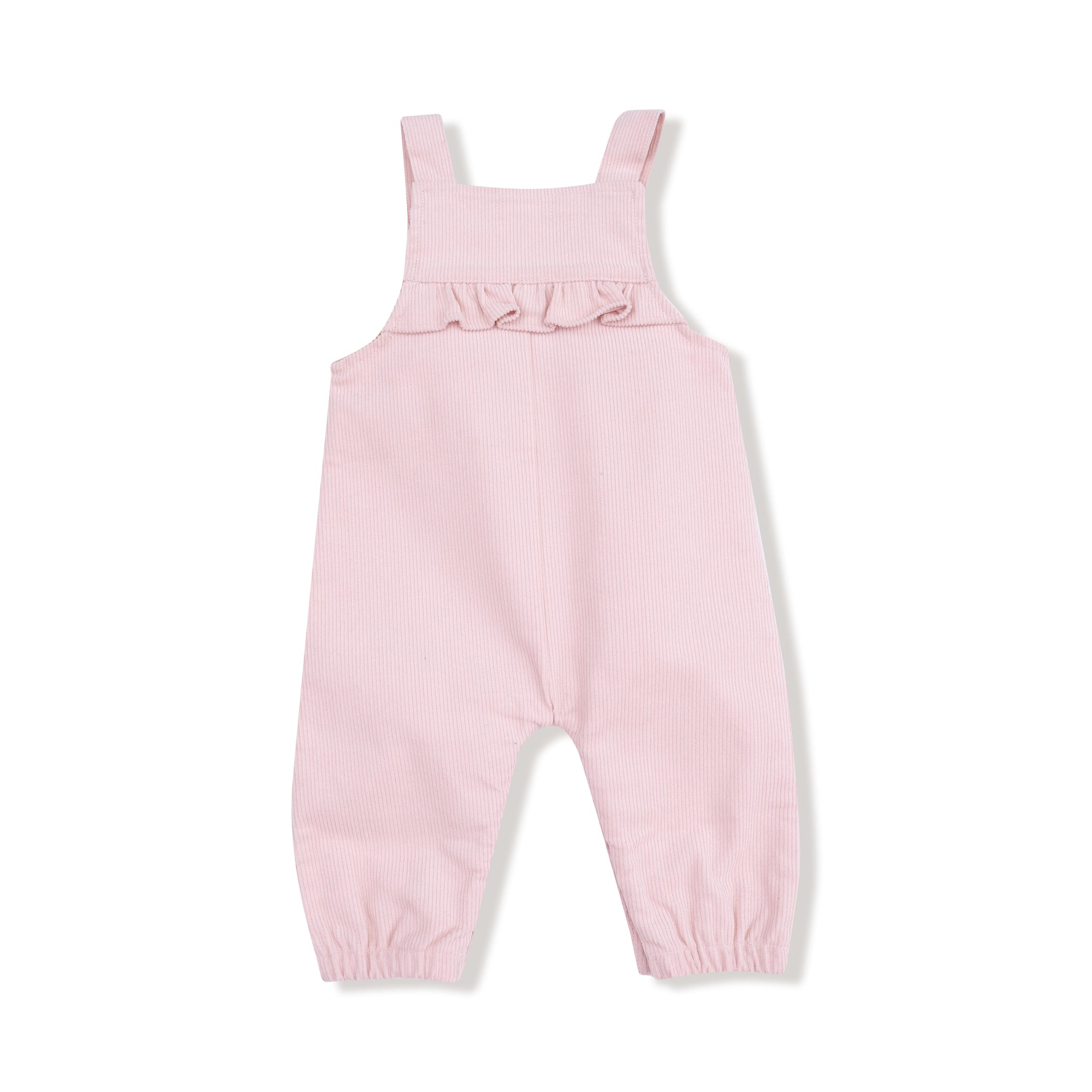 Cord Veiled Pink-Yoke Ruffle Overall