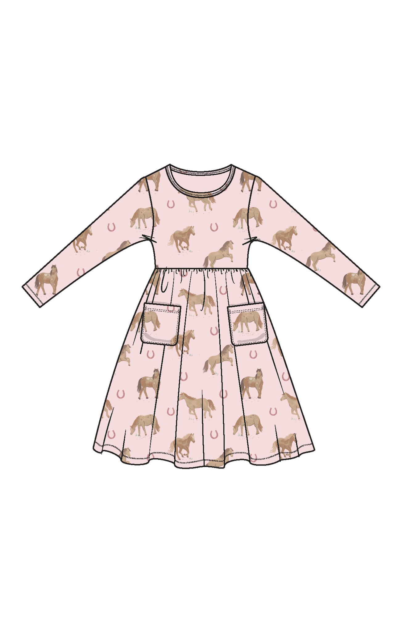 Horses-Pink L/S Twirly Dress