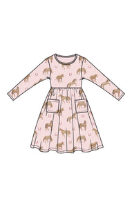 Horses-Pink L/S Twirly Dress