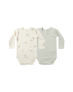 JERSEY BODYSUIT, 2 PACK || FOX LAND, FERN STRIPE