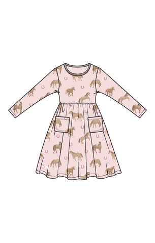 Horses-Pink L/S Twirly Dress