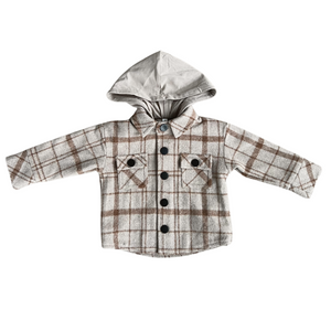 Hooded Shacket - Toffee Beige Plaid