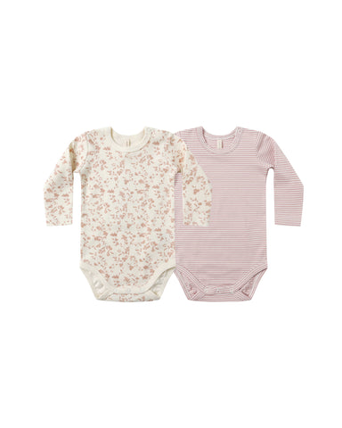 JERSEY BODYSUIT, 2 PACK || FRENCH GARDEN, ROSE MICRO STRIPE