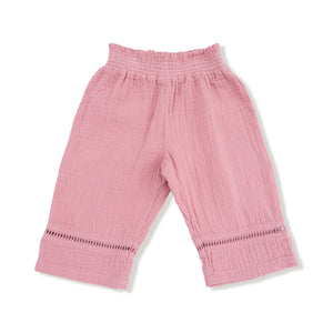 Solid Muslin Smocked Waist Pants-Rose Elegance