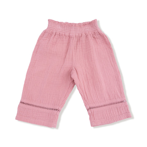 Solid Muslin Smocked Waist Pants-Rose Elegance