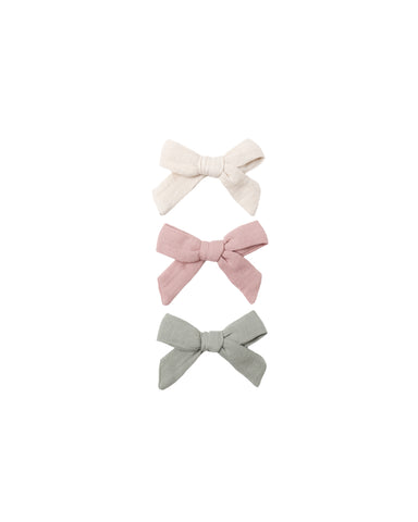 BOW W. CLIP, SET OF 3 || NATURAL, FERN, ROSE