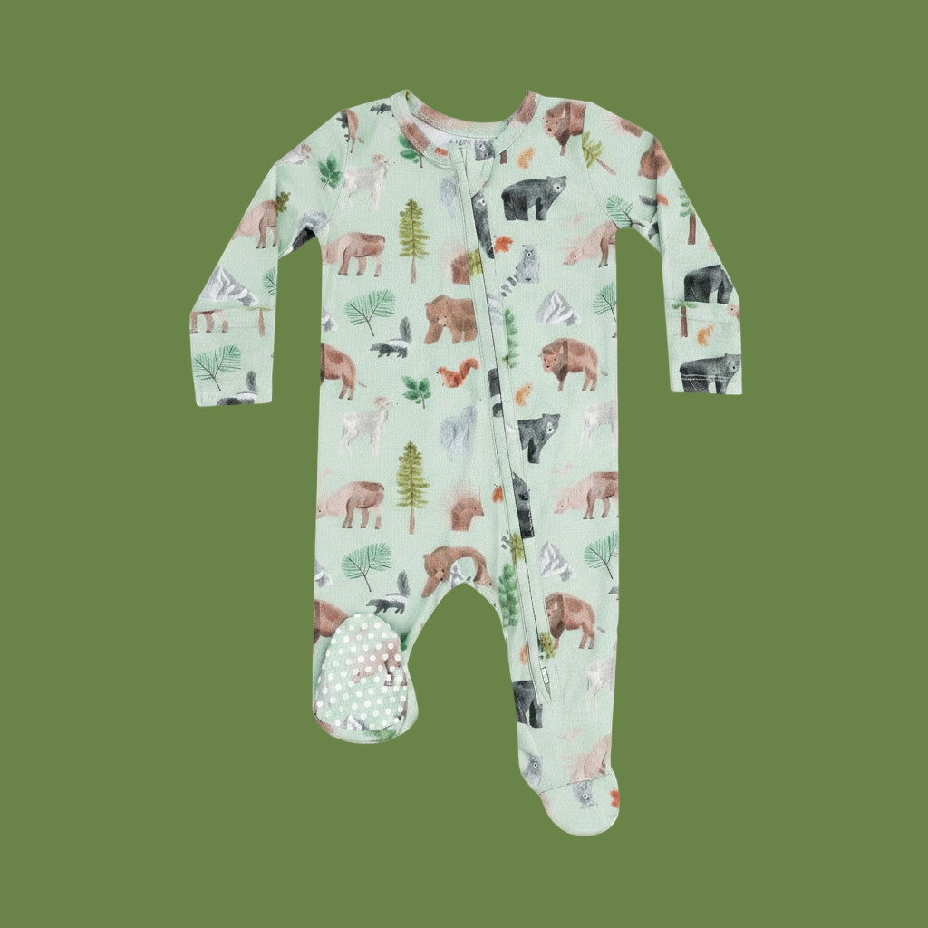 American Woodland Animals Zipper Footie