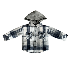 Hooded Shacket - Blue Grey Plaid