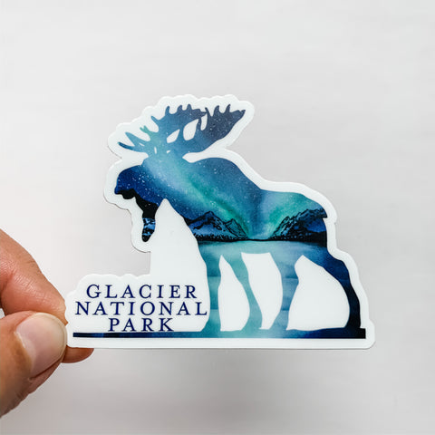 Glacier National Park Moose Northern Lights Sticker Montana