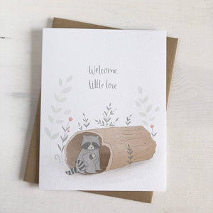 Welcome Little Love - Raccoon Baby Greeting Card