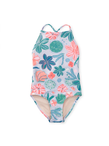 Cross Back One-Piece Swimsuit / Garden Under the Sea