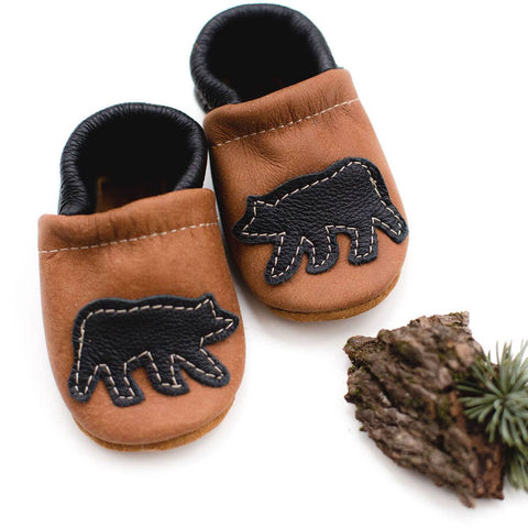 Shoes with Designs -  Black Bear on Tan