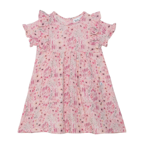 Dress With Frill Pink Watercolor Flowers