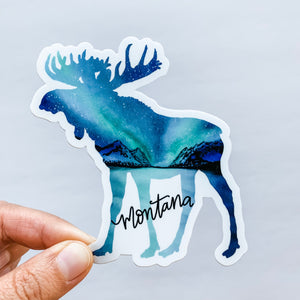 Montana Moose Northern Lights Sticker